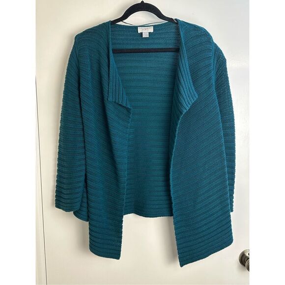 Ann Taylor LOFT sz L teal sweater cardigan - Picture 2 of 5